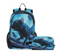 LINNIKEEEE Space Blue Tasmanian Student Backpack & Lunch Bag Set - Durable Lightweight School Bag for Boys Girls