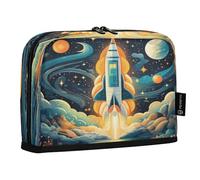 LINNIKEEEE Space Rocket Moon Pencil Cases Pouch Student Pen Bags for School Girls Boys