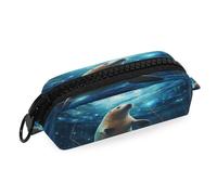 LINNIKEEEE Star Blue Sea Lion Pencil Case Pouch Student Zipper Pen Bags for Kids Girls Boys