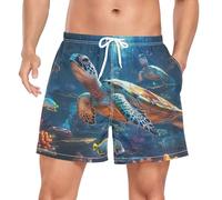 LINNIKEEEE Turtles Swimming Art Swim Trunks Board Shorts Quick Dry Swimwear Bathing Suits Short Pants for Beach Men Youth