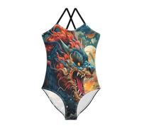 LINNIKEEEE Watercolor Chinese Dragon Girls' Swimwear Beachwear One Piece Swimsuit Bathing Suits for Kids