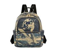 LINNIKEEEE Whale Jumping Moonlight Ocean Backpack Bookbag Mini Shoulder Bag for Travel Teen