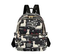 LINNIKEEEE White Cats Black Japanese Style Backpack Bookbag Mini Shoulder Bag for Travel Teen