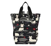 LINNIKEEEE White Cats Black Japanese Style Diaper Bag Travel Backpack Large Capacity Tote Mom Bags for Dad Women Girls