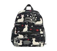 LINNIKEEEE White Cats Black Japanese Style Toddler Backpack Bookbag Mini Shoulder Bag for Travel 1-6 Years Kids with Chest Strap Clip Whistle