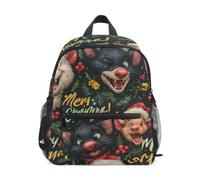 LINNIKEEEE Wolf Christmas Red Toddler Backpack Bookbag Mini Shoulder Bag for Travel 1-6 Years Kids with Chest Strap Clip Whistle
