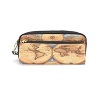 LINNIKEEEE World Map Historical Compass Leather Pencil Case Durable Pen Pouch Makeup Bag Organizer Ideal Boys Girls