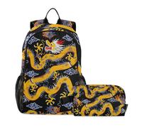 LINNIKEEEE Yellow Dragon Bright Colorful Fierce Student Backpack & Lunch Bag Set-Durable Lightweight School Bag for Boys Girls