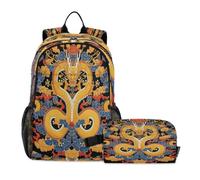 LINNIKEEEE Yellow Dragon Red Clouds Student Backpack & Lunch Bag Set-Durable Lightweight School Bag for Boys Girls
