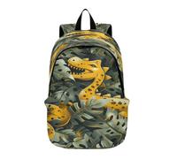 LINNIKEEEE Yellow Green Dinosaur Leaves Jungle Lightweight Casual Travel Backpack Spacious Laptop Daypack with Padded Shoulder Straps for Boys Women