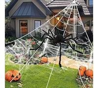 LINNIW Halloween Giant Spider Web Decorations, Giant 35in Black Spider + 200'' Triangular Giant Spider Web, Indoor Outdoor Scary Haunted House Spider Web for Halloween Outdoor Yard Decoration