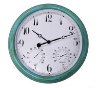 Linnkyfloa 15 Inch Outdoor Wall Clock Waterproof Plastic Patio Garden Clock with Thermometer and Hygrometer Large Easy to Read Numbers Weather Resistant Battery