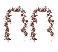 Linnkyfloa 2 Pack 175cm Simulated Christmas Rattan Garland, Artificial Pine Vine Holiday Decor, Flexible Green Red Ornament Home Office Party Table Mantel(111)