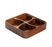 Linnkyfloa 20cm Walnut Wood Plate 4 Section Divider(1) | Solid walnut wood, 20x20x4.5cm size, stackable storage, space saving design, daily use