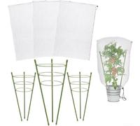 Linnkyfloa 3 Set Tomato Cages with Three-Layer Plant Support Trellis, Garden Nettings and Fixed Rope Outdoor Vegetable Vines, Flowers and Climbing Plants, Weather-Resistant Frames