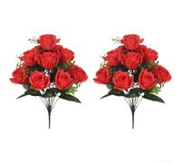 Linnkyfloa Artificial Rose Bouquet 2 Pack, 42cm Silk Flowers with Realistic Buds & Greenery Wedding Centerpieces, Home Living Decor, DIY Crafts, Cemetery Memorial (Red)(Red)