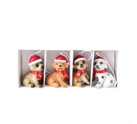 Linnkyfloa Christmas Tree Ornaments Mini Resin Set with Elk, Dog, Cat and Snow House Designs, 4 Hanging Pendants for Holiday Décor, Suitable for Use on Trees, Wreaths(Dog)