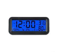 Linnkyfloa Mini-Digital Clock For Car Dashboard With Solar Charging, Displays Moment Date Temperature Humidity, Auto Backlight, Blue/Green