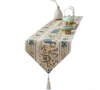 Linnkyfloa Modern Chinese Style Chenille Table Runners, Luxury Jacquard Animal Pattern Dining Decor Home Office, Blue, 35x150cm