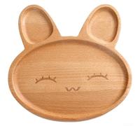 Linnkyfloa Natural Wooden Square Plate with Cartoon Rabbit Pattern, Modern Japanese Nordic Style Tray for Dining or Coffee, 20x20cm Beige(A)