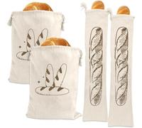 Linnkyfloa Reusable Linen Bread Storage Bags with Thickened Drawstring Closure, Breathable Cotton Fabric to Keep Loaves Fresh Longer, Versatile for Storing Baguettes, Rolls,