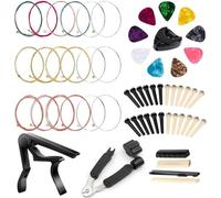 LinnWell Guitar strings kit Guitar Accessories Kit Guitar Tool Changing Kit Include Acoustic Guitar Strings,Capo,3-in-1 Restring Tool,Picks,Picks Box,Bridge Pins, Nuts & Saddles (58 Pcs)