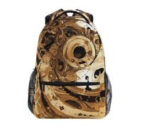 Linnyio Abstract Golden Swirl Dark School Backpack for Girls Boys Bookbags Stylish Design Student Bags
