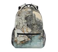Linnyio Blue Black Abstract Marble School Backpack for Girls Boys Bookbags Stylish Design Student Bags