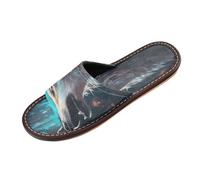 Linnyio Blue Cool Wolf Howling Travel Beach Slippers for Youth Lightweight Waterproof Open Toe Sandals Non-Slip for Indoor & Outdoor Women Men