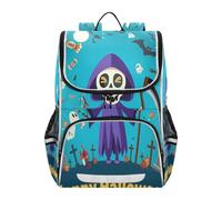 Linnyio Blue Halloween Graveyard Night Bookbag Student Backpack High-capacity Bag for Girls Boys