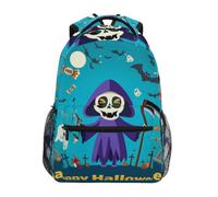 Linnyio Blue Halloween Graveyard Night School Backpack for Girls Boys Bookbags Stylish Design Student Bags