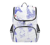 Linnyio Blue Paris Eiffel Tower Bookbag Student Backpack High-capacity Bag for Girls Boys