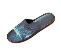Linnyio Blue Space Wolf Travel Beach Slippers for Youth Lightweight Waterproof Open Toe Sandals Non-Slip for Indoor & Outdoor Women Men