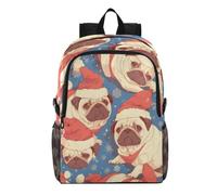 Linnyio Brown Pugs Santa Red Festive Adorable Foldable Waterproof Lightweight Backpack Hiking Daypack Packable for Travel Camping Outdoor