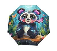 Linnyio Children's Art Colorful Panda Automatic Foldable Umbrella UV Protection Auto Open Close Portable Compact Travel Umbrellas for Boys Girls