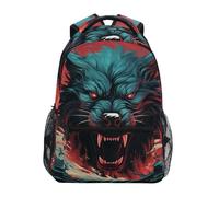 Linnyio Cool Angry Red Wolf School Backpack for Girls Boys Bookbags Stylish Design Student Bags