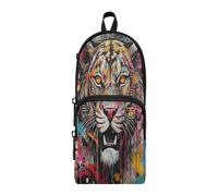 Linnyio Doodle Cartoon Tigers Pencil Case Funny Schoolbag Type Pen Bags for Kids Boys
