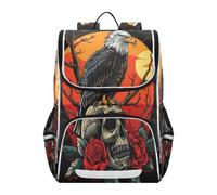 Linnyio Eagle Skull Roses Dark Dramatic Bookbag Student Backpack High-capacity Bag for Girls Boys