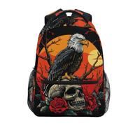 Linnyio Eagle Skull Roses Dark Dramatic School Backpack for Girls Boys Bookbags Stylish Design Student Bags