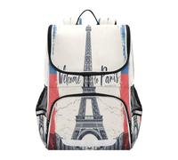 Linnyio Eiffel Tower Paris Blue Red Artistic Bookbag Student Backpack High-capacity Bag for Girls Boys