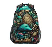 Linnyio Elegant Birds Flowers Golden School Backpack for Girls Boys Bookbags Stylish Design Student Bags