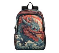 Linnyio Fierce Dragon Red Blue Flowing Foldable Waterproof Lightweight Backpack Hiking Daypack Packable for Travel Camping Outdoor