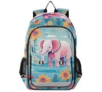 Linnyio Floral Pattern Pink Elephant Bookbag School Student Bag Kids' Backpacks for Travel Teen