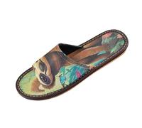 Linnyio Funny Watercolor Sloth Travel Beach Slippers for Youth Lightweight Waterproof Open Toe Sandals Non-Slip for Indoor & Outdoor Women Men