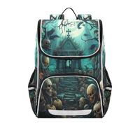 Linnyio Graveyard Green Pumpkins Bookbag Student Backpack High-capacity Bag for Girls Boys