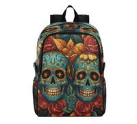 Linnyio Green Sugar Skulls Red Flowers Foldable Waterproof Lightweight Backpack Hiking Daypack Packable for Travel Camping Outdoor