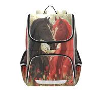 Linnyio Horses Graceful Red Black Romantic Bookbag Student Backpack High-capacity Bag for Girls Boys