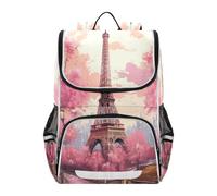Linnyio Paris Eiffel Tower Soft Pink Bookbag Student Backpack High-capacity Bag for Girls Boys