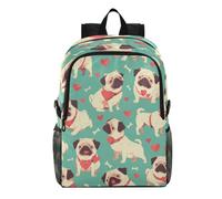 Linnyio Pugs Green Red Hearts Funny Foldable Waterproof Lightweight Backpack Hiking Daypack Packable for Travel Camping Outdoor