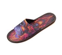 Linnyio Red Fired Skull Flames Travel Beach Slippers for Youth Lightweight Waterproof Open Toe Sandals Non-Slip for Indoor & Outdoor Women Men